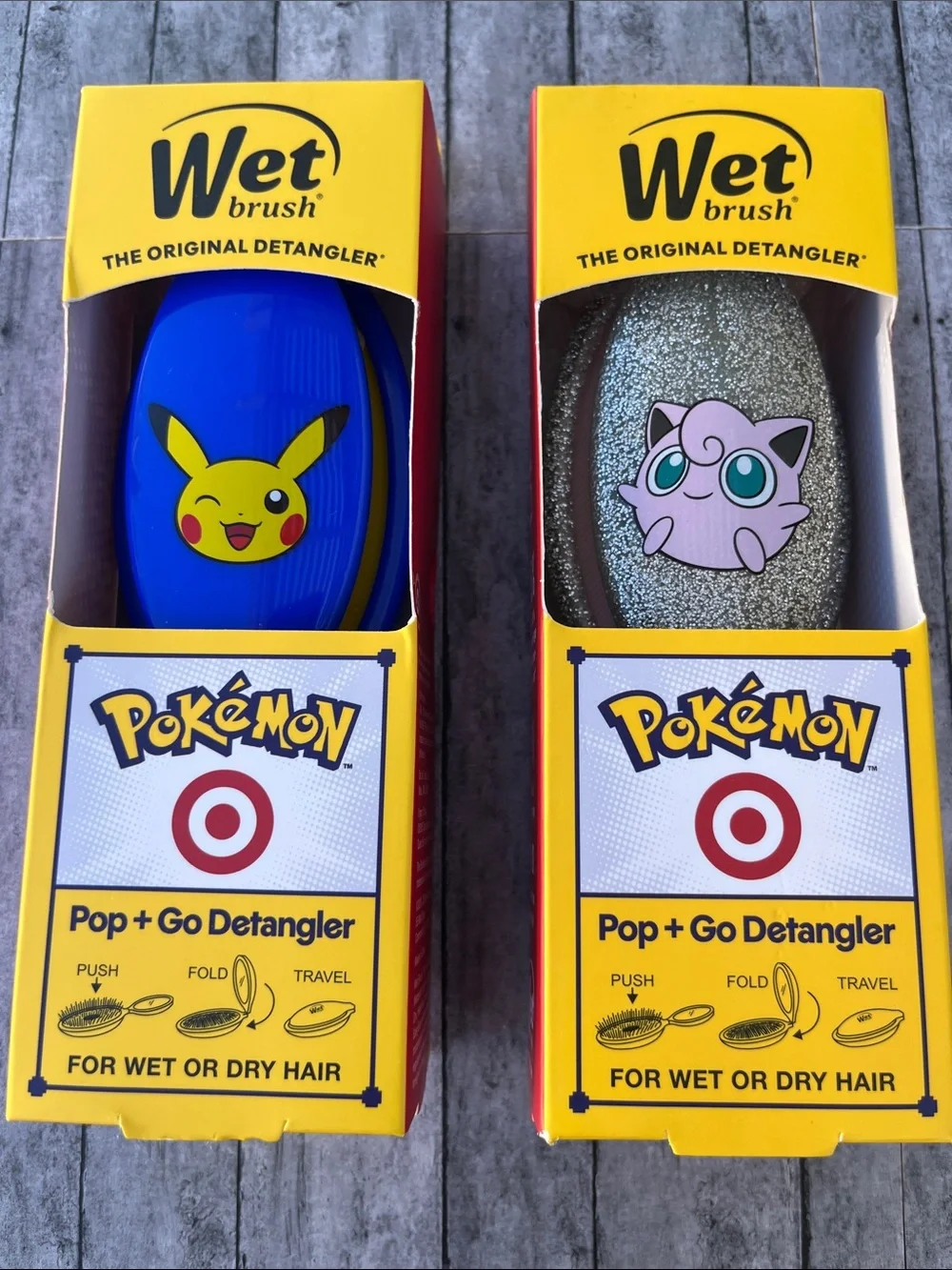 Pokemon Wet Brush Pop + Go Detangler - Blue Pikachu & Silver Jigglypuff